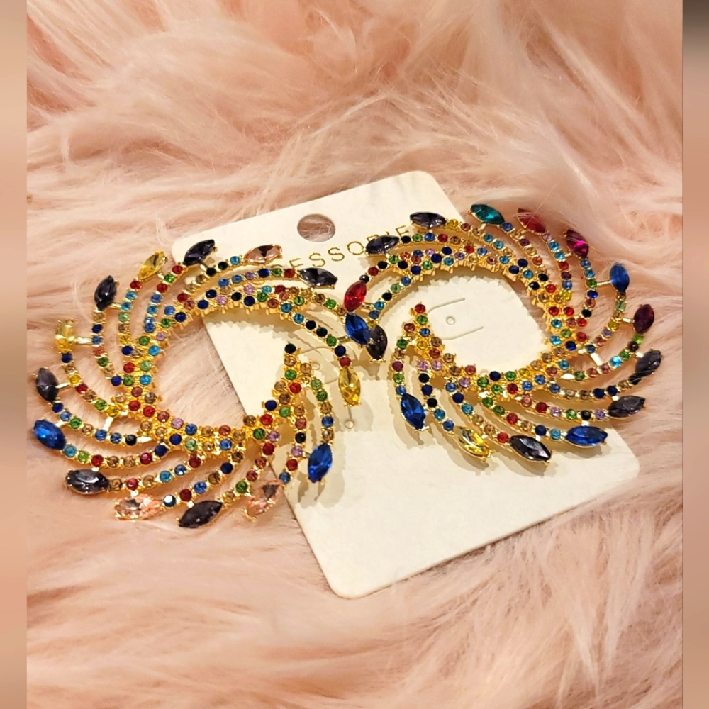 Large Statement Earrings, Multi-color, NEW